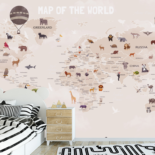 Papier peint personnalisable Animal Map World For Kids