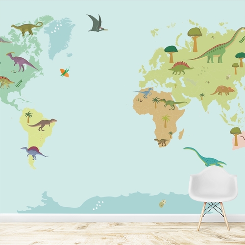 Papier peint personnalisable Carte du monde dinosaures
