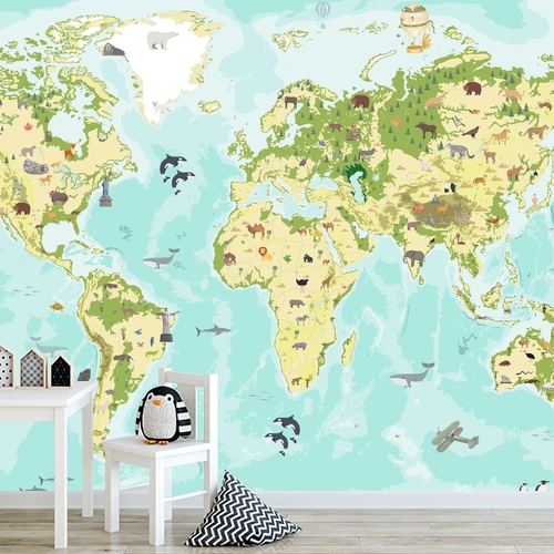 Papier peint personnalisable Carte du monde faune et flore