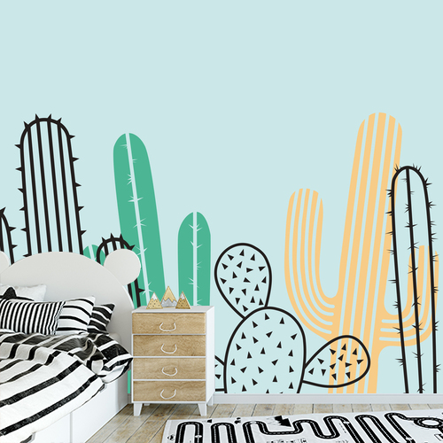 Papier peint personnalisable Famille de cactus