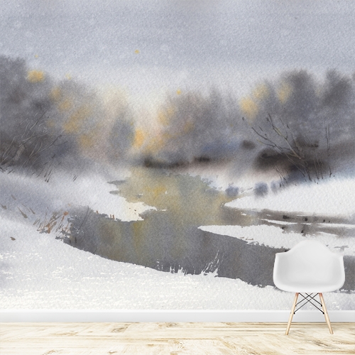 Papier peint personnalisable Rivière dans le brouillard d'hiver