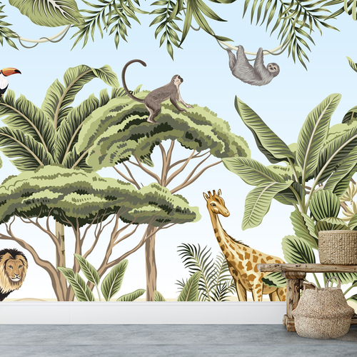 Papier peint personnalisable Animals in a lush jungle