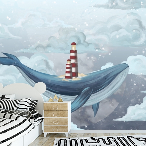 Papier peint personnalisable Baleine dans les nuages