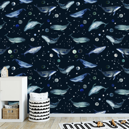 Papier peint personnalisable Baleines dans l'espace et les étoiles