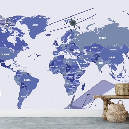 Papier peint personnalisable Belle carte du monde avec d'ancien avions
