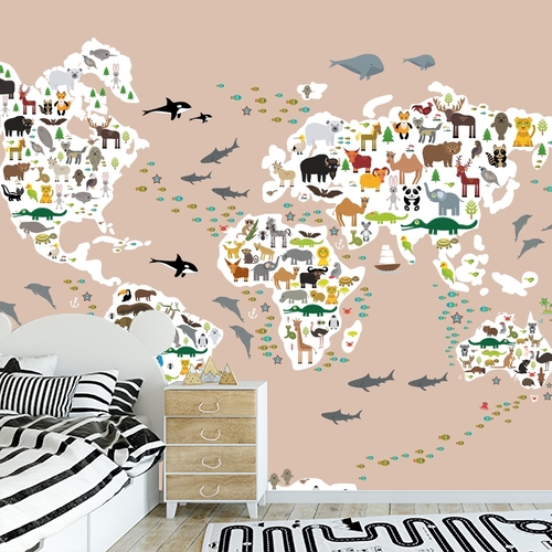 Papier peint personnalisable Carte géographique scandinave des animaux du monde