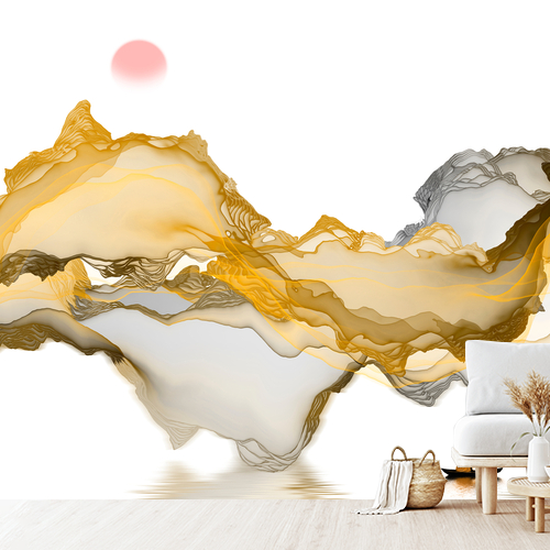 Papier peint personnalisable Conception abstraite d'un paysage à l'encre dorée