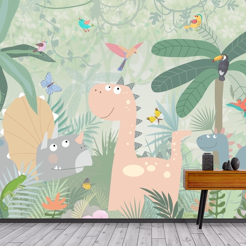 Papier peint personnalisable Des dinosaures dans la jungle