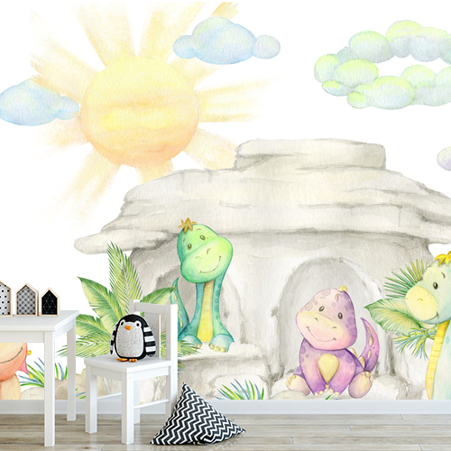 Papier peint personnalisable Dinosaures mignons aquarelle