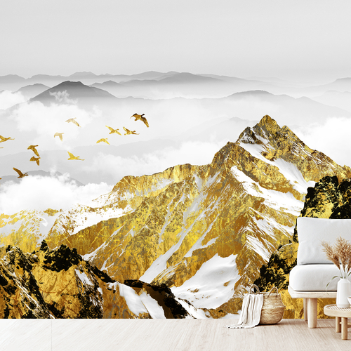 Décorez votre intérieur : imprimez vos photos sur tapisserie déco ou optez pour notre modèle "Golden Moutains and Birds Landscape"! Sur mesure, fabriqué en France
