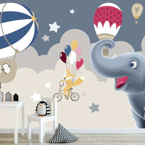 Papier peint personnalisable Happy elephant and his friends