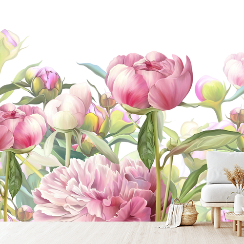 Papier peint personnalisable Illustration de fleurs roses délicates