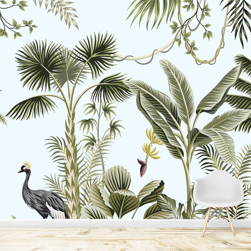 Papier peint personnalisable Illustration de volatiles dans la jungle