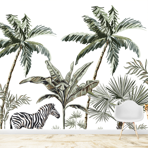 Papier peint personnalisable Illustrations d'animaux dans la jungle tropicale