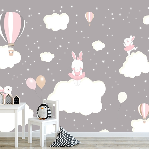 Papier peint personnalisable Jolis lapins sur des nuages