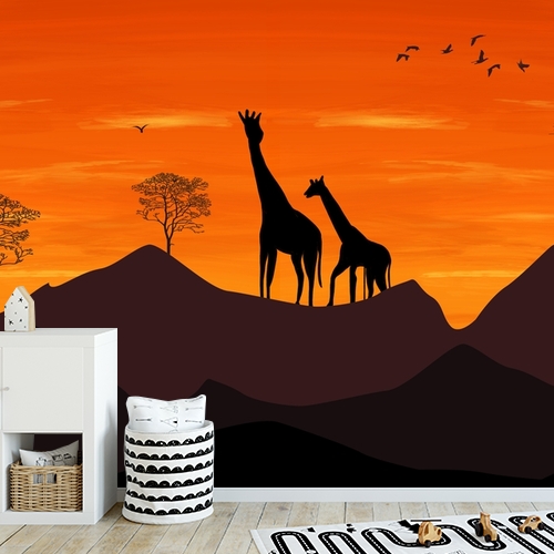 Papier peint personnalisable La marche des girafes