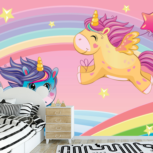 Papier peint personnalisable Licorne et arc en ciel