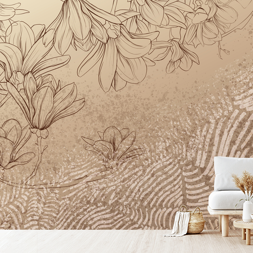 Papier peint personnalisable Magnolias vintage sur un mur sepia