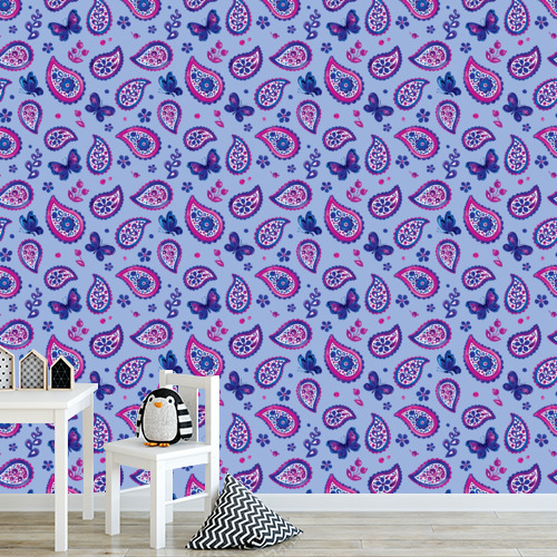 Papier peint personnalisable Motifs paisley et papillons