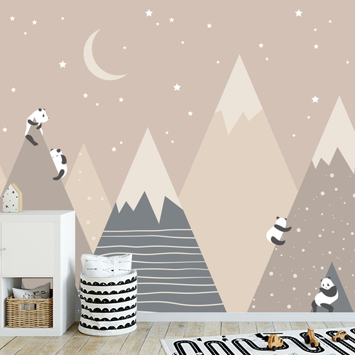 Papier peint personnalisable Mountain Landscape with Pandas