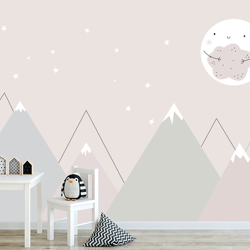 Papier peint personnalisable Mountainscape with the Moon