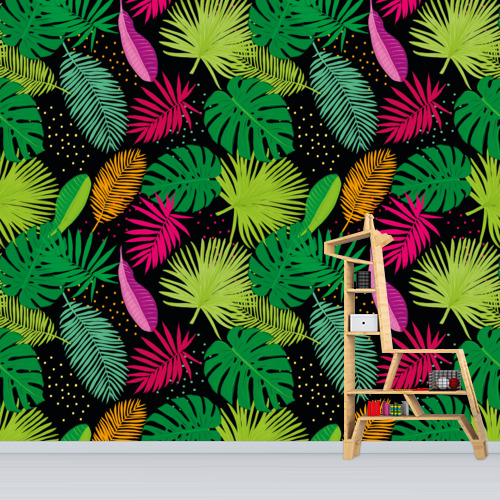 Papier peint personnalisable Palm Monstera black