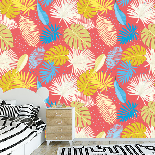Décorez votre intérieur : imprimez vos photos sur tapisserie déco ou optez pour notre modèle "Palm Monstera pink"! Sur mesure, fabriqué en France