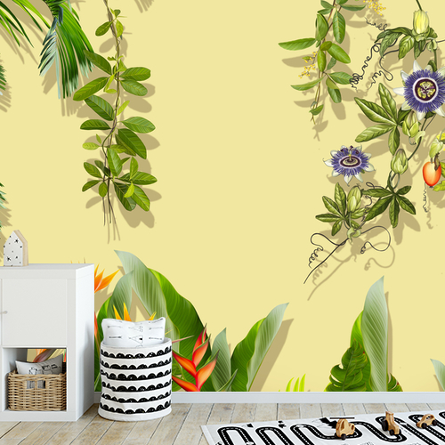 Papier peint personnalisable Plantes tropicales sur fond beige