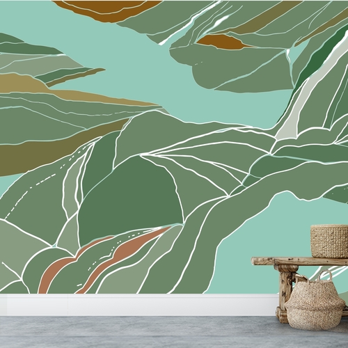 Papier peint personnalisable River Flowing and Mountains