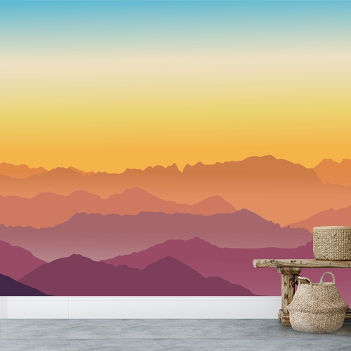 Papier peint personnalisable Sunrise ou coucher de soleil dans les montagnes