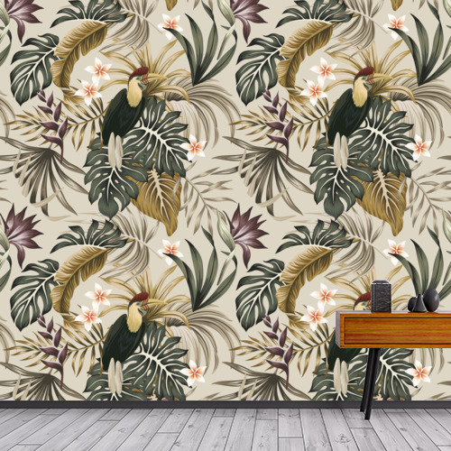 Papier peint personnalisable Vintage wallpaper with birds