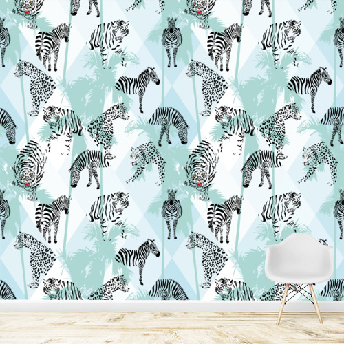 Papier peint personnalisable Zebra Tiger Lion Panther patchwork