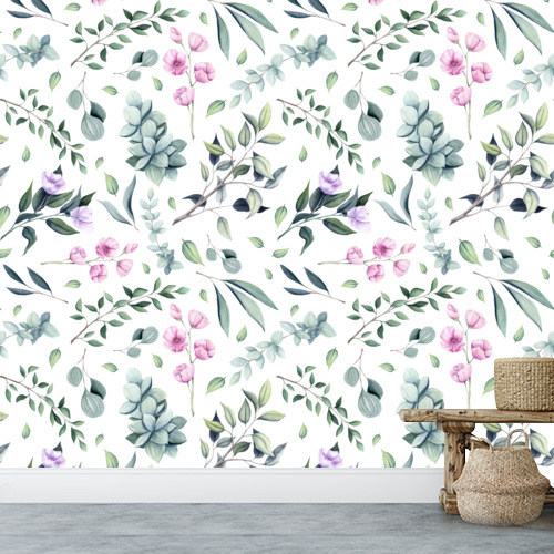 papier peint fleurs et branches
